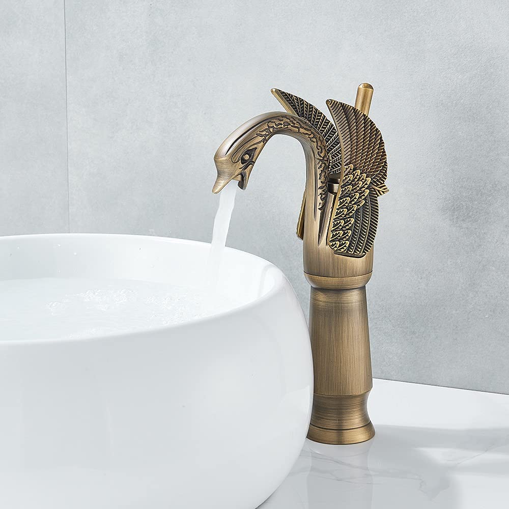 Robinets de bassin robinets chauds et froids en cuivre style cygne