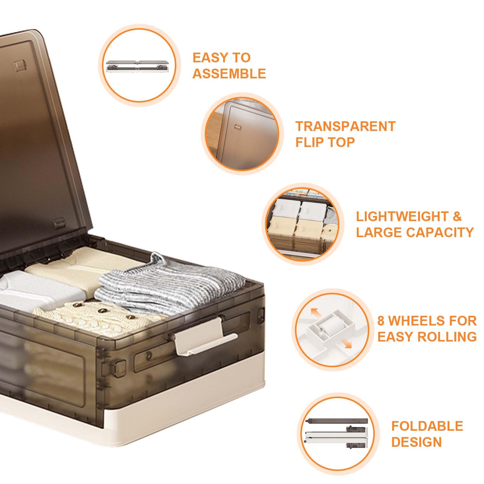 2er Set Unterbett Aufbewahrungsbox Mit Deckel, 43.5 L Durchsichtig Faltbare Kunststoffbox Plastikbox, Bettkasten Aufbewahrung Kleidung,Stapelbox für BüRo,Kinderzimmer,KüChe & Wohnzimmer,81x40.5x17.5cm