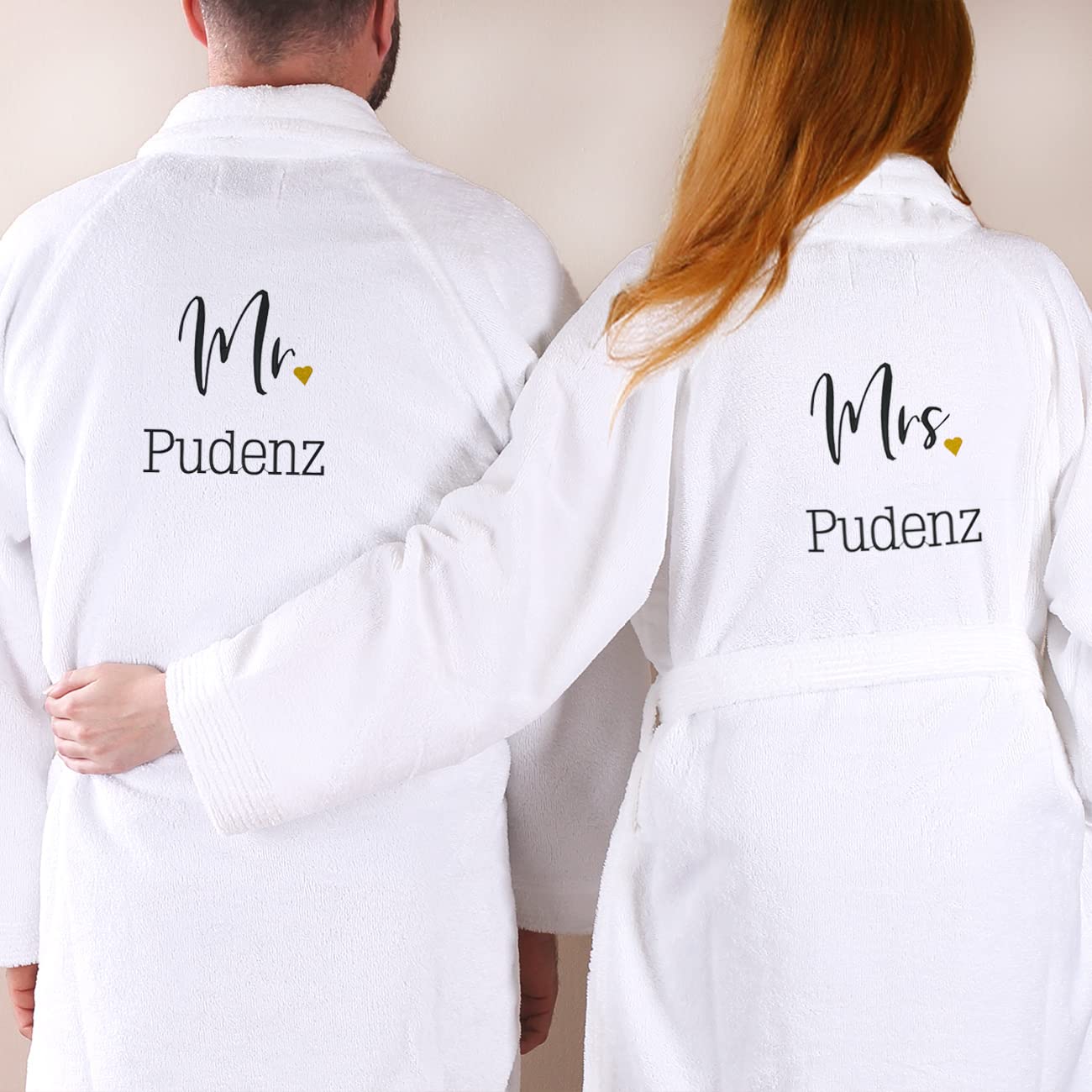 Herz & Heim® Partner Bademantel-Set zur Hochzeit mit Namen bestickt