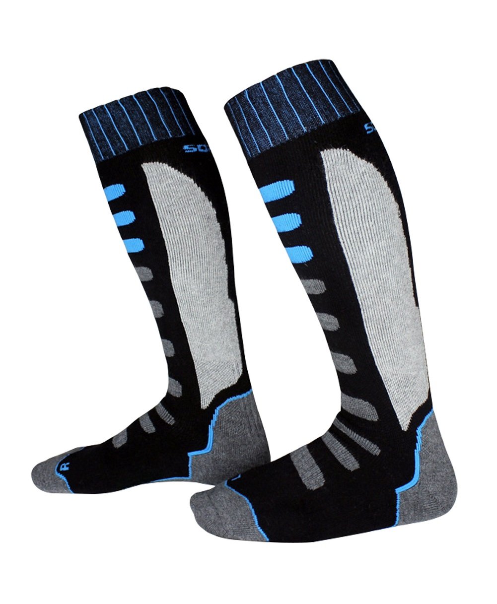 2 Paires Chaussettes de Ski Garçon Fille Chaude pour Ski, Randonnée, Cyclisme, Chaussette de Sport Hiver Contrôle de l'Humidité Anti-Odeur Anti-Bactérienne Noir/Bleu - EU 35-38