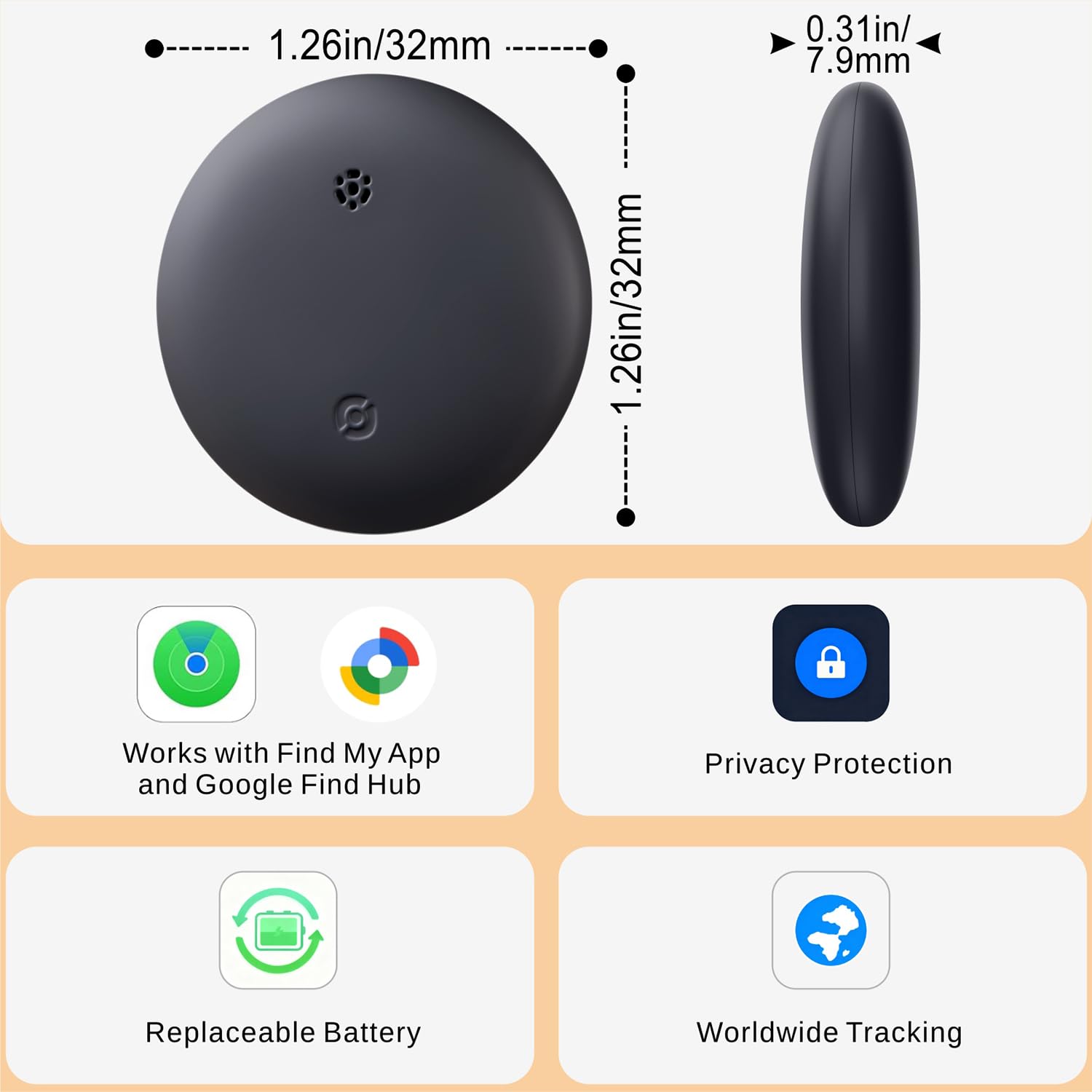 Reyke Tracker Tag, Compatible avec Apple Localiser et Google Find Hub | Tracker pour Android et iOS, un réseau à la fois, jusqu’à 100 dB, IP66, lot de 4, pour clés, sacs, valises et bagages
