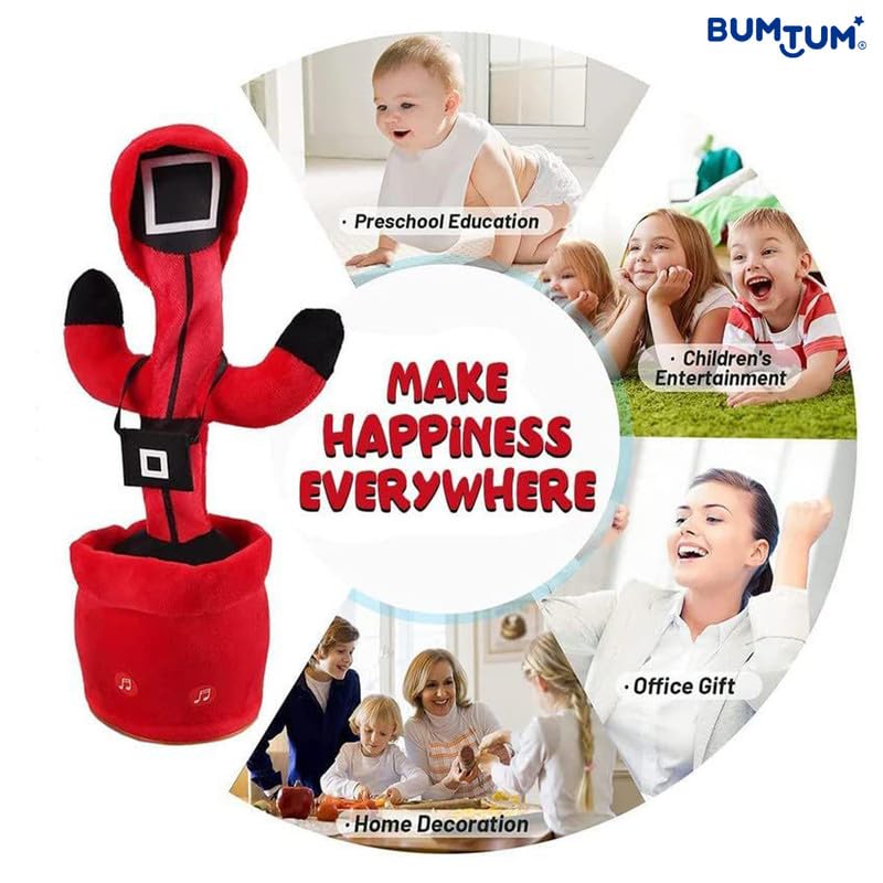 Image of BUMTUM Dancing Singing Squid Game Theme Character Toy, Wriggle & Singing for Babies & Kids, Plush Musical Electronic Toys, Voice Recording Repeats(Red)