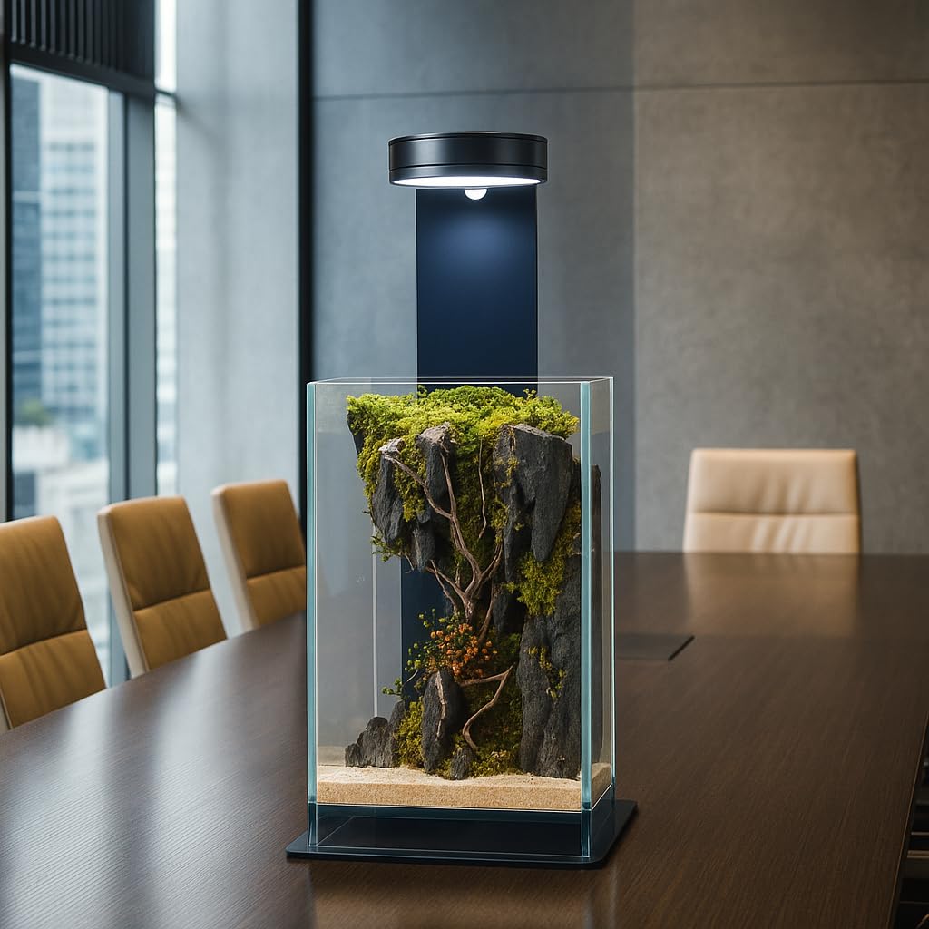 Creus - Terrario estabilizado de Cristal extraclaro, con luz LED y Soporte, con Flores estabilizadas, decoración Natural Elegante, sin Mantenimiento, para casa, Oficina e Ideas de Regalo