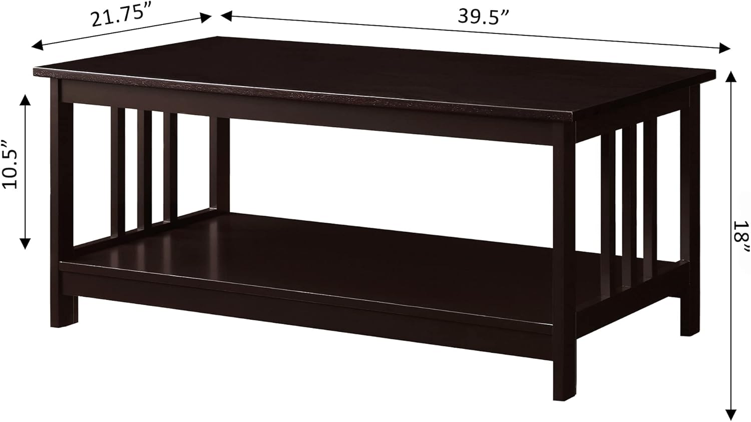 Espresso Mission Rectangular Coffee Table with Shelf