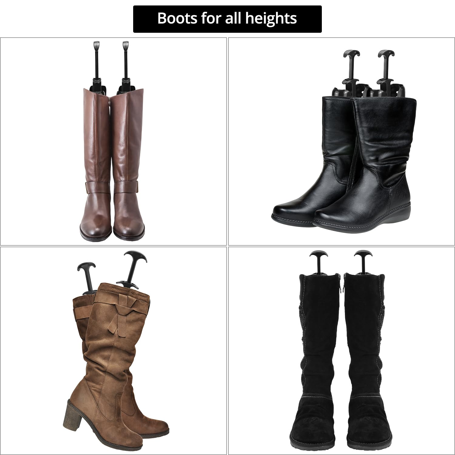 QWORK® 4 Piezas hormas para botas, 31 cm moldeador de botas con asa, soporte de bota negro