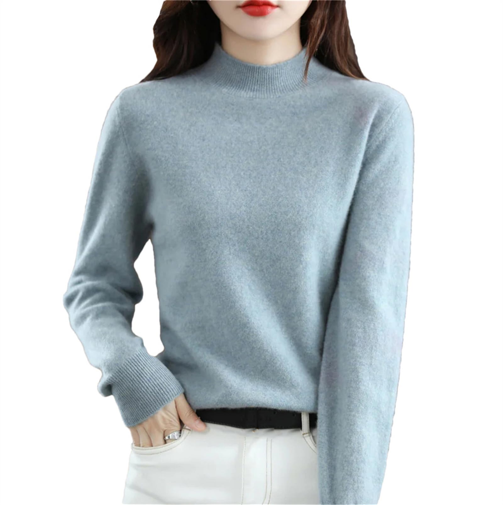 Autunno Inverno 100% Lana Merino Maglioni Donna Manica Lunga Mezzo Turtleneck Maglione Lavorato A Maglia Pullover In Cashmere
