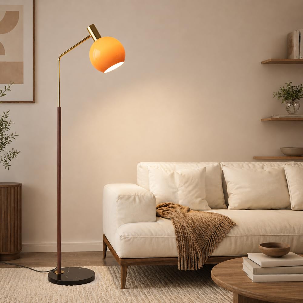 Lampadaire rétro nordique orange avec douille E27 et variateur pour lampe de lecture salon