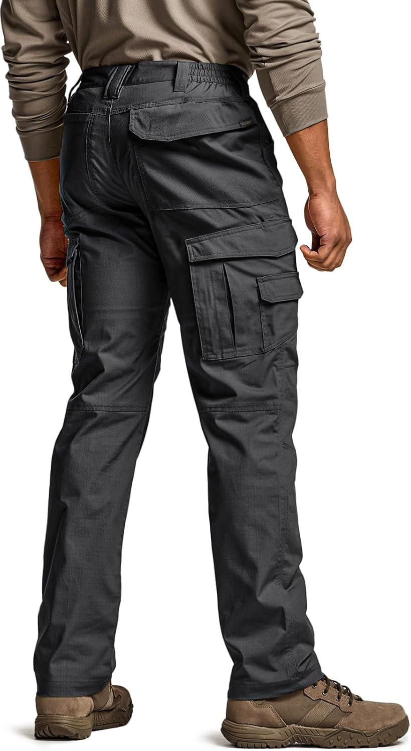 CQR Men's Utility Flex Cargo Pants, Classic-Fit Casual Stretch Work Pants, Water Resistant Lightweight Tactical Hiking Pants