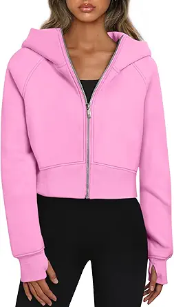 Trendy Queen Womens Zip Up Hoodies Cropped Sweatshirts Fall Outfits Casual Hooded Pullover Sweaters Tops Winter Clothes 2023