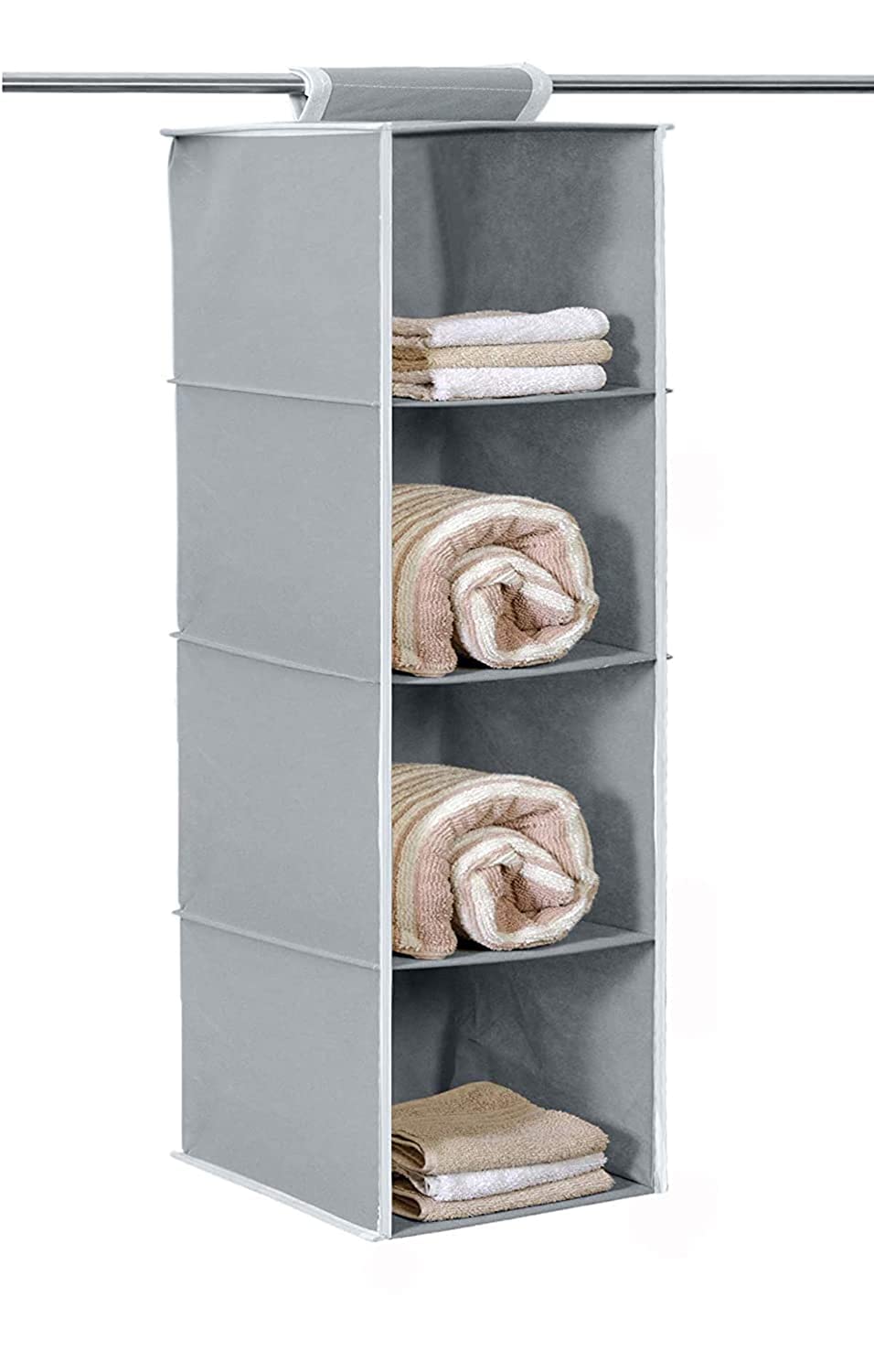ACORMEK Hanging Organizer, 4 Tier Closet Wardrobe Organizer Clothes Storage Non Woven Closet Cloth Organizer for Clothes/Foldable Cupboard Storage Boxes (Grey, Pack of-1)