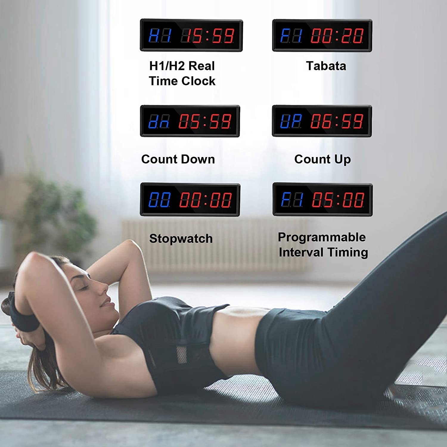 Temporizador de Gimnasio, Temporizador de Intervalo LED, Reloj de Pared con Cuenta Regresiva Digital, Reloj de 1,5 Pulgadas hacia Abajo/Arriba, CronóMetro para el Hogar
