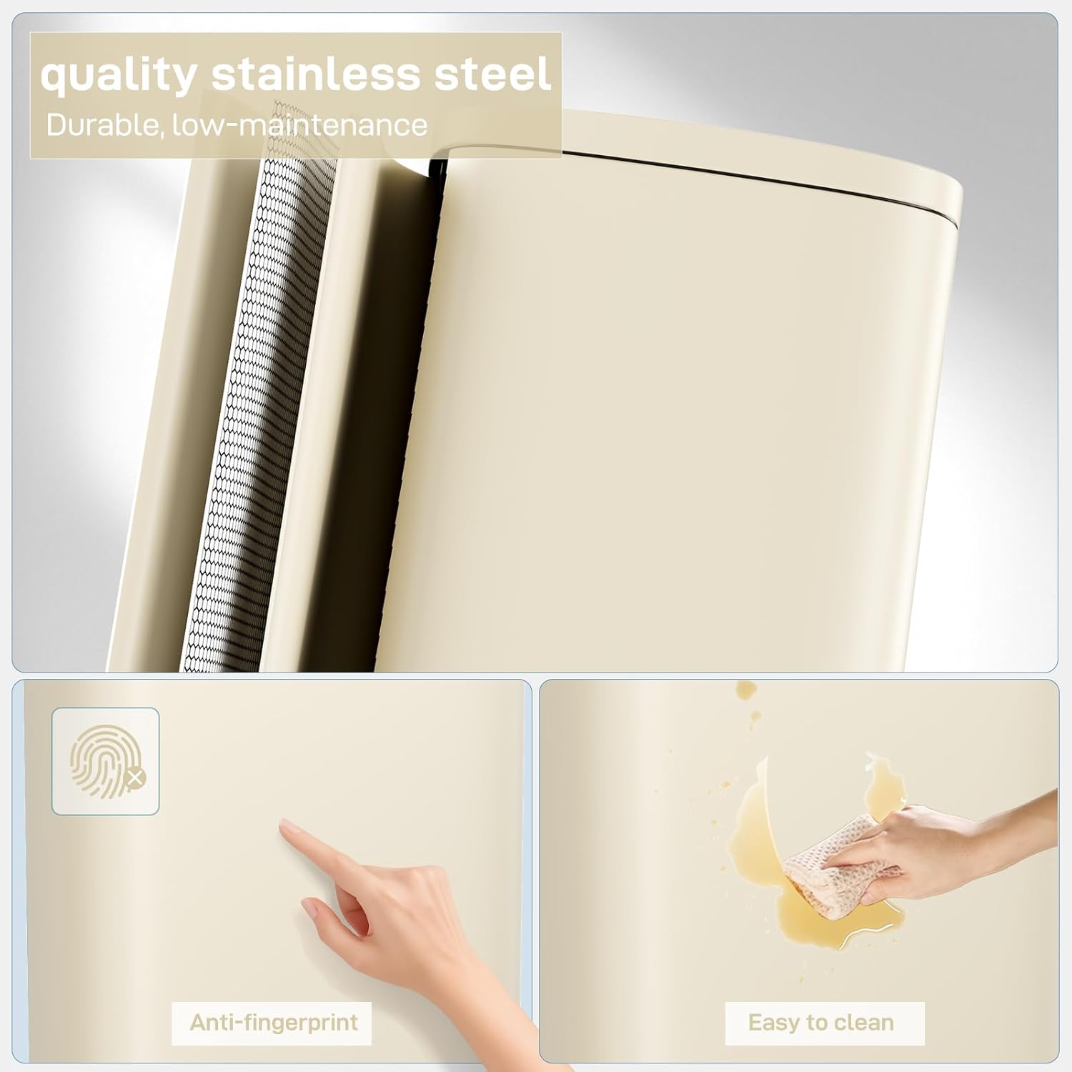 Arlopu 8/13.2 Gallon Step Trash Can, Stainless Steel Garbage Bin, Soft-Close Rubbish Bin with Removable Plastic Inner Bucket, Fingerprint-Proof, Lid Dustbin, Suit for Kitchen (Beige, 30L)