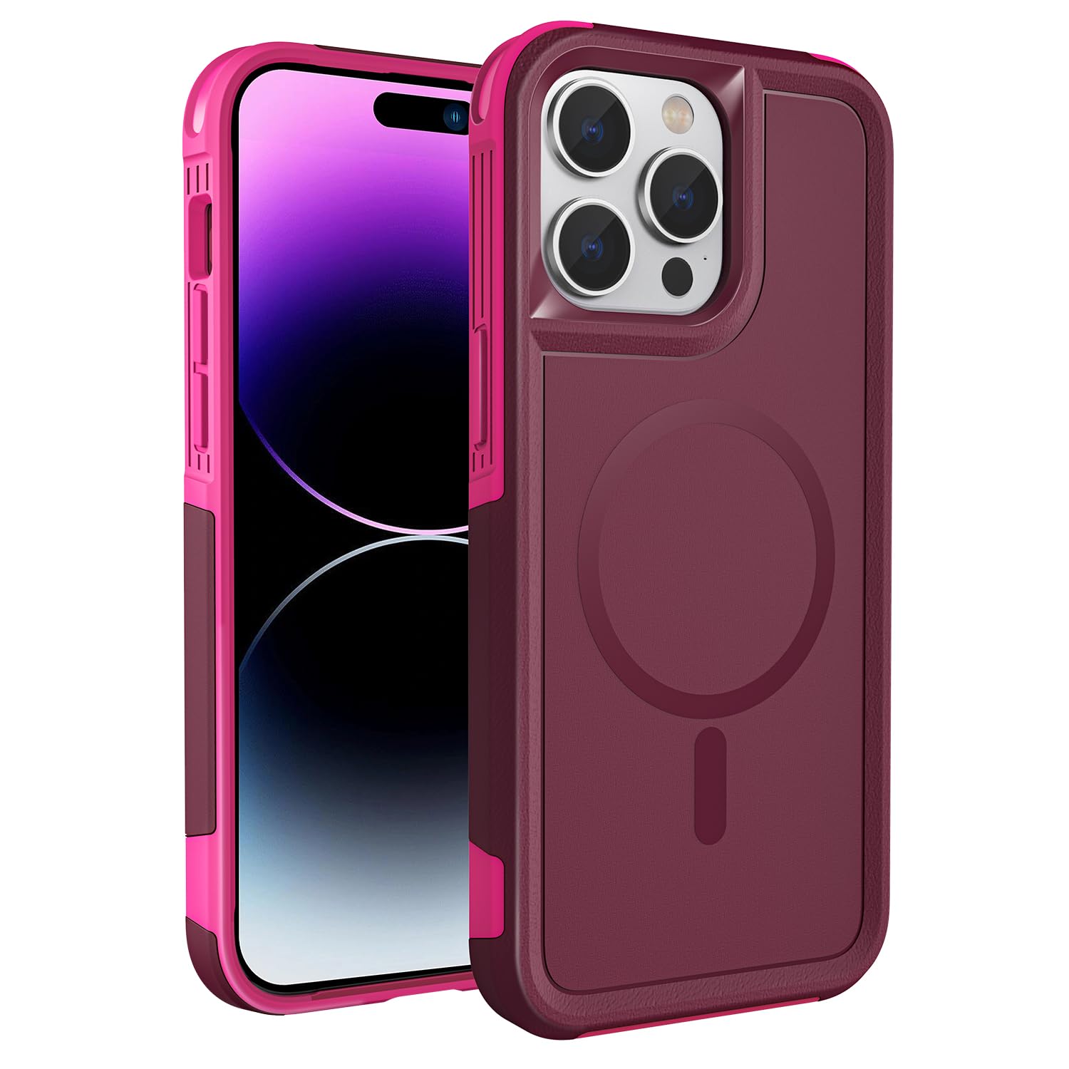MAXCURYMagnetic for iPhone 15 Pro Max Phone Case, Shockproof Dropproof Heavy Duty Protection Slim & Tough Durable Cover for iPhone 15 Pro Max 6.7" [Compatible with MagSafe] (Wine/Crimson)