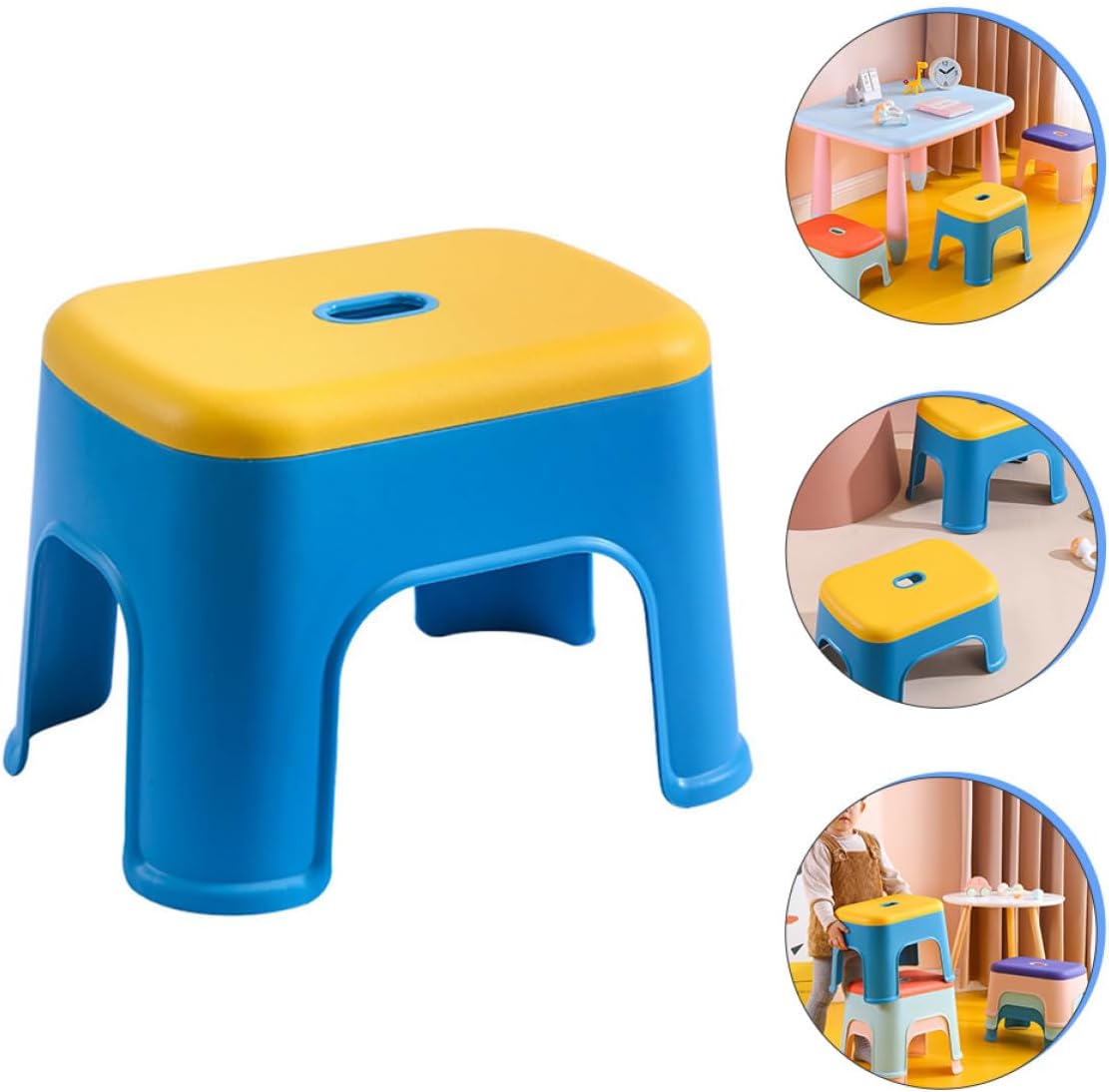 SUPVOX Non-Slip Step Stool Plastic Sitting Stool with Cartoon Design for Boys Large Blue and Yellow for Home and Bathroom Use