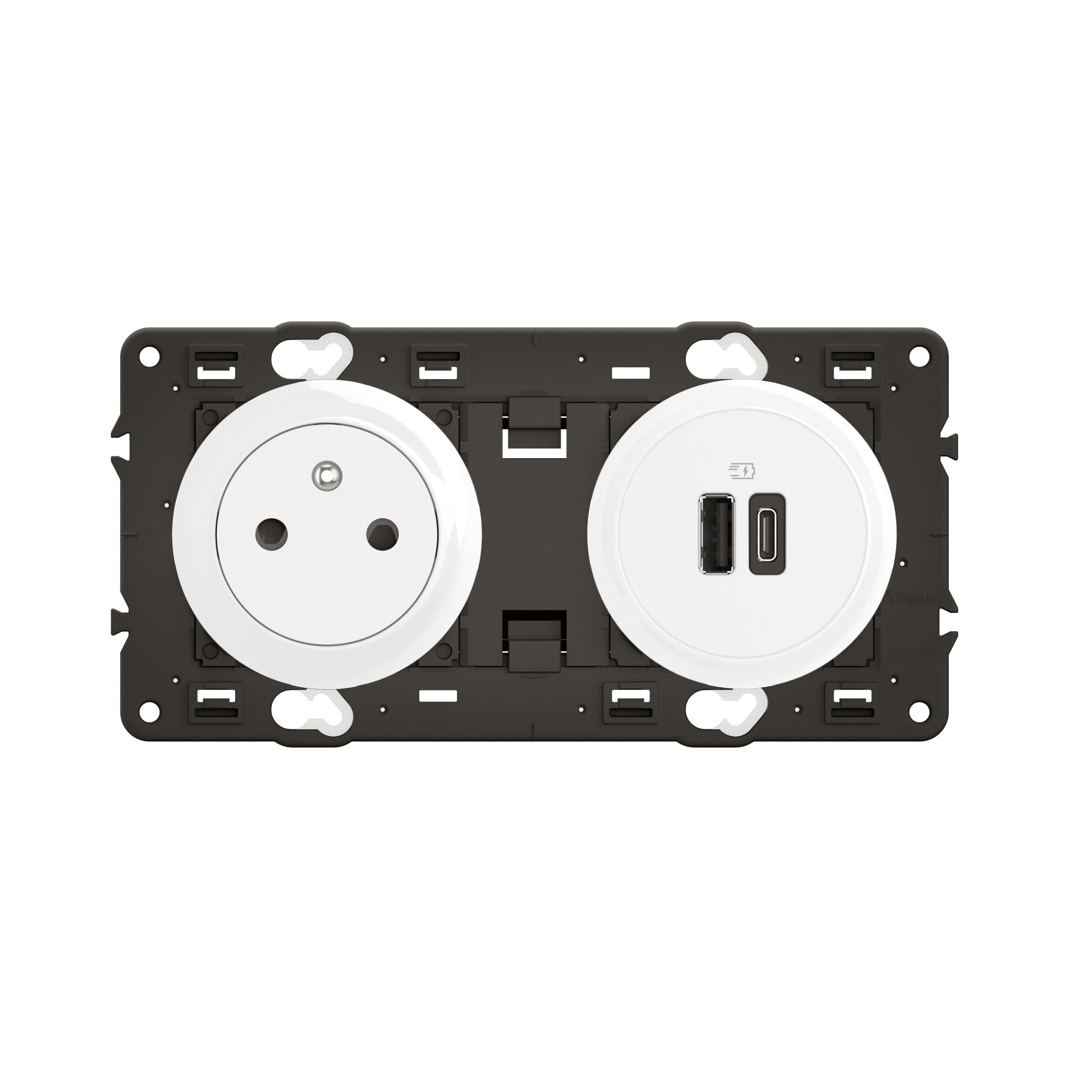 Legrand | Prise Surface 2P+T et 2 ports charge rapide USB-A et USB-C 20W, protection enfant avec éclips, installation facile et précâblée