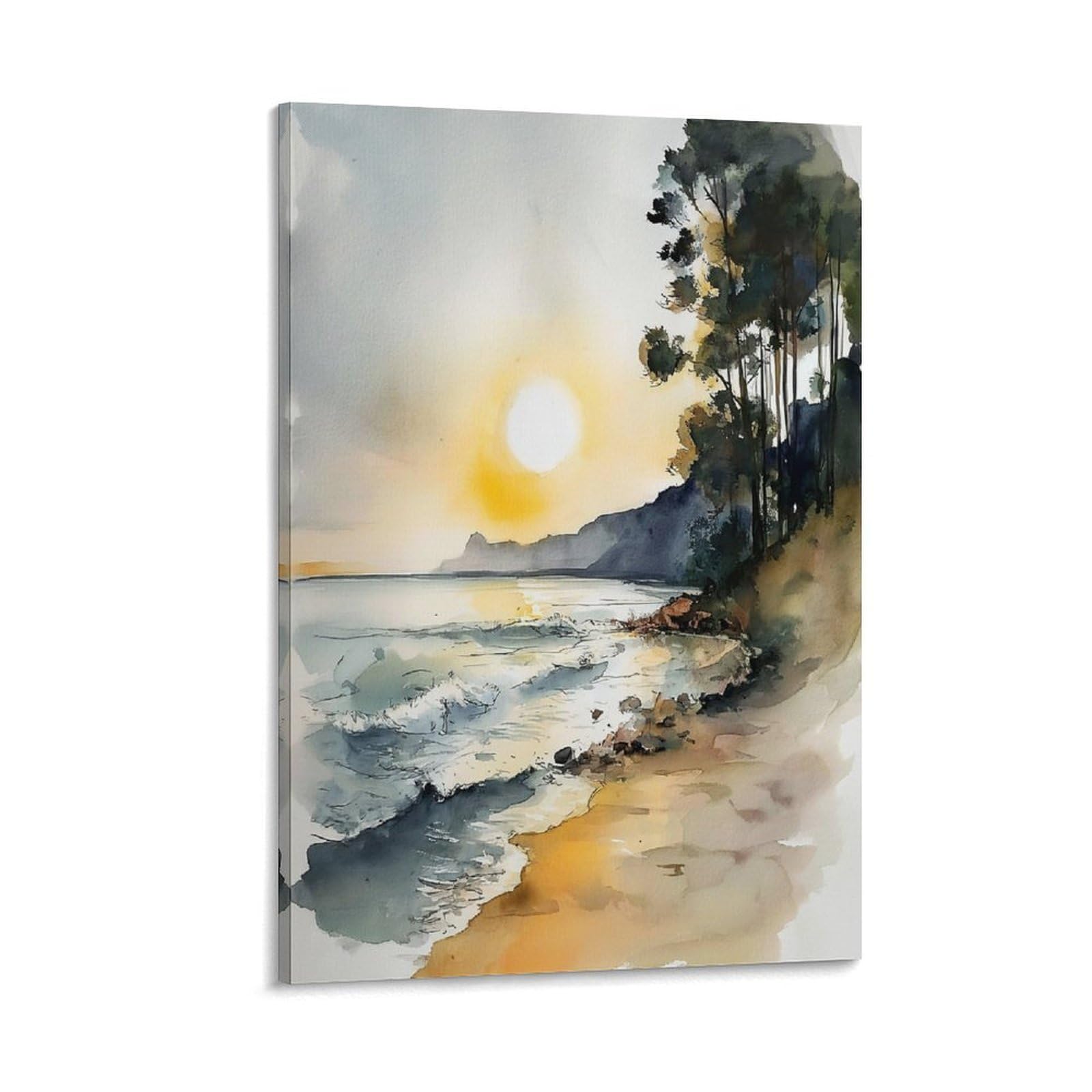 XWYMXZ Lake Michigan Famous Lakes 20x30inch(50x75cm) Vintage Travel Poster Watercolor Canvas Art