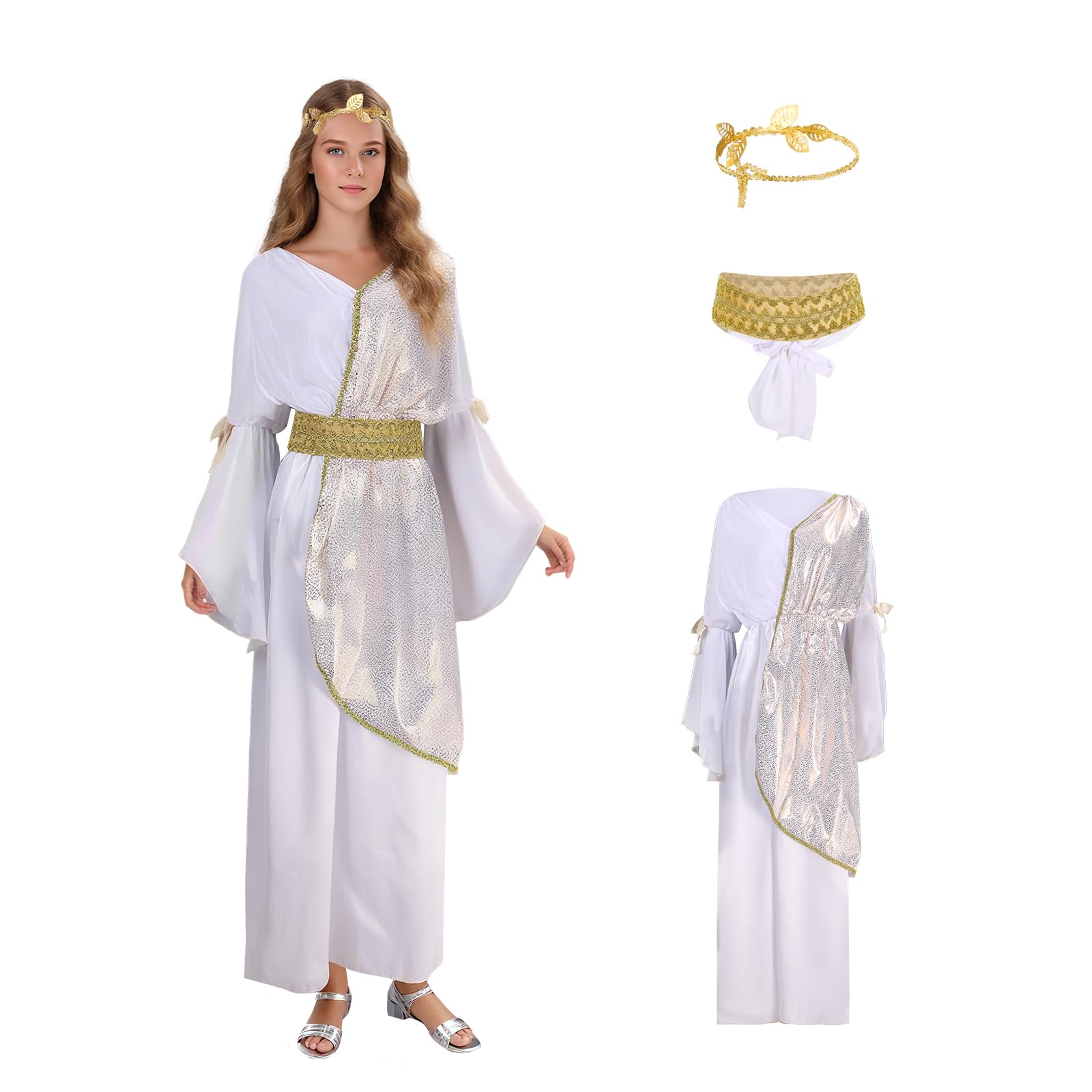 Disfraz de diosa griega para mujer, disfraz de carnaval, vestido de corona romana, corona de hoja, Halloween, cosplay, disfraz romano