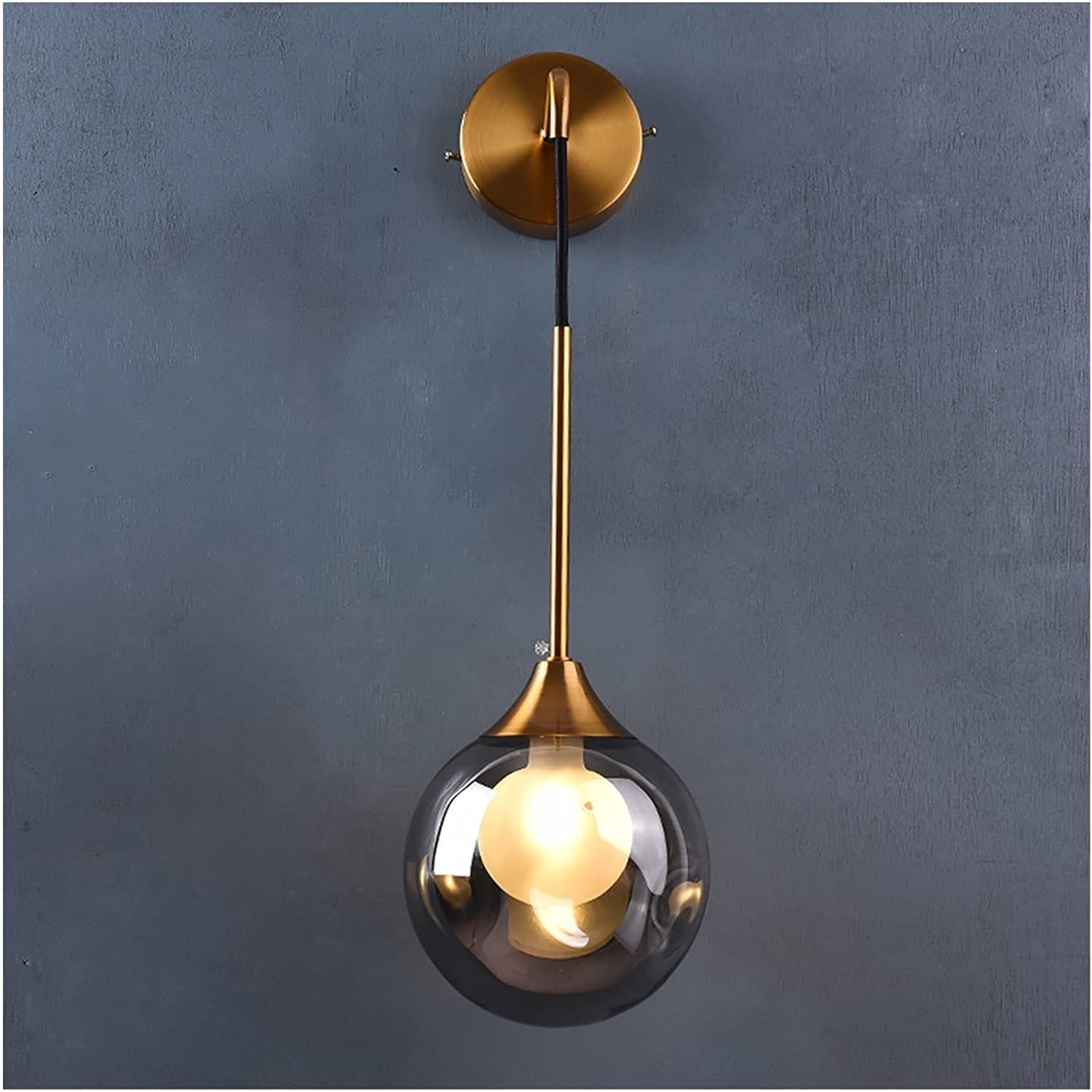 HPTHLY Led Wall Lamp Glass Ball Gold E14 Sconce Indoor Living Bedroom Kitchen Lighting Fixture Bedside Decor Luminaire Nordic Wall Light,Gray (Grey)