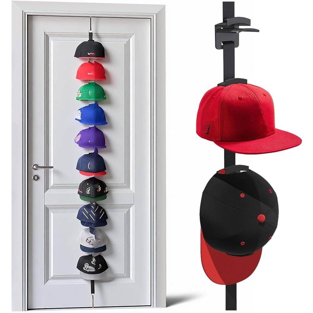 UDSKNV[KSL Two-Way Hanging Hats Rack for Door-Caps with Display Hooks, Hat Organizer for Baseball Caps Including Hanger