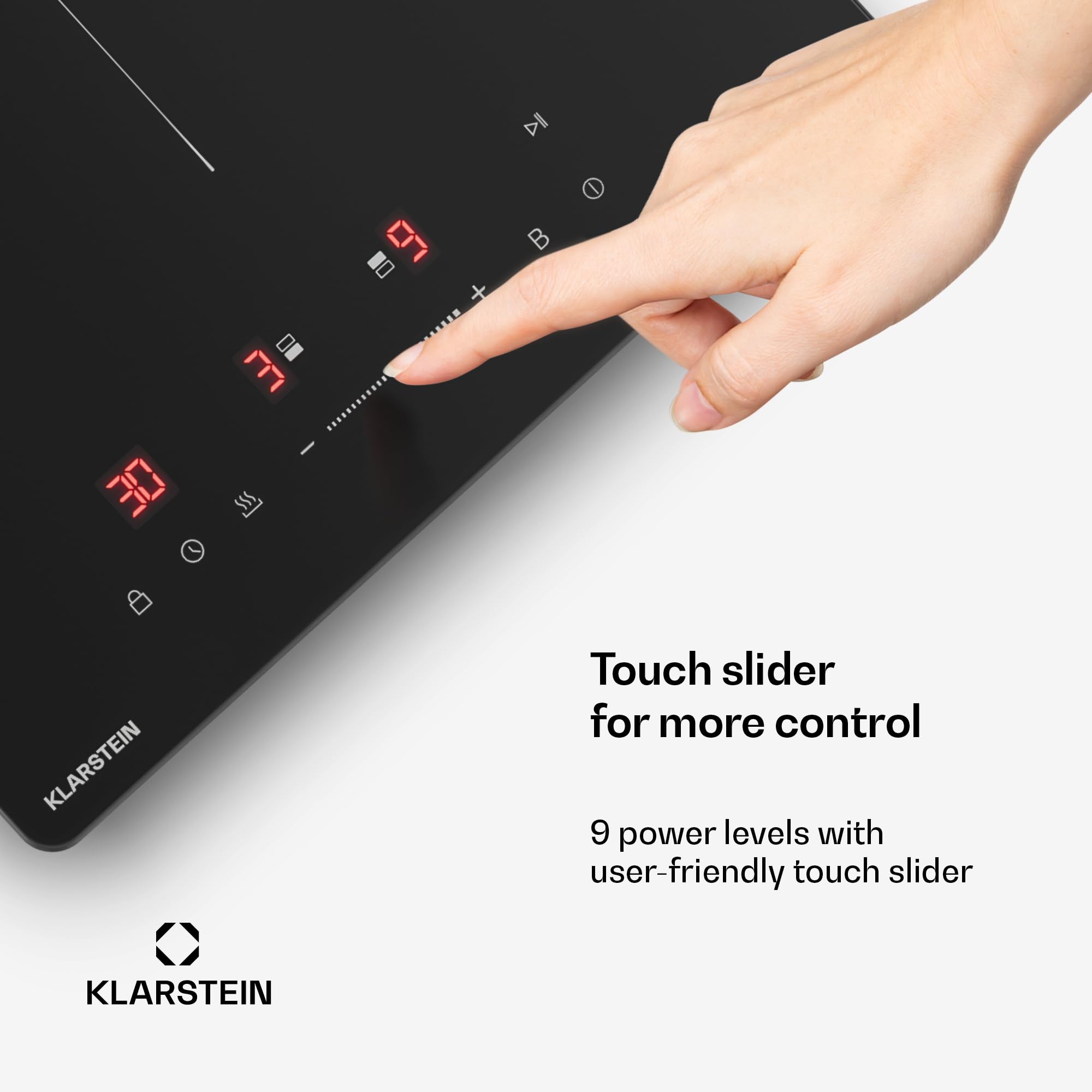 Klarstein PowerGlide Induktionskochfeld - 2-Zonen, 3500W Boost, Touch-Schieberegler, Timer & Kindersicherung, Restwärmeanzeige, Glaskeramik, 30cm, Kochfeld Induktion, Schwarz