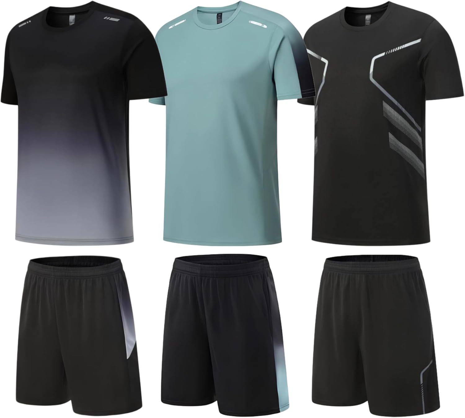 6-Piece Men’s T-shirt & Workout Shorts Set, Quick-Drying & Breathable Fitness Clothing for Sports