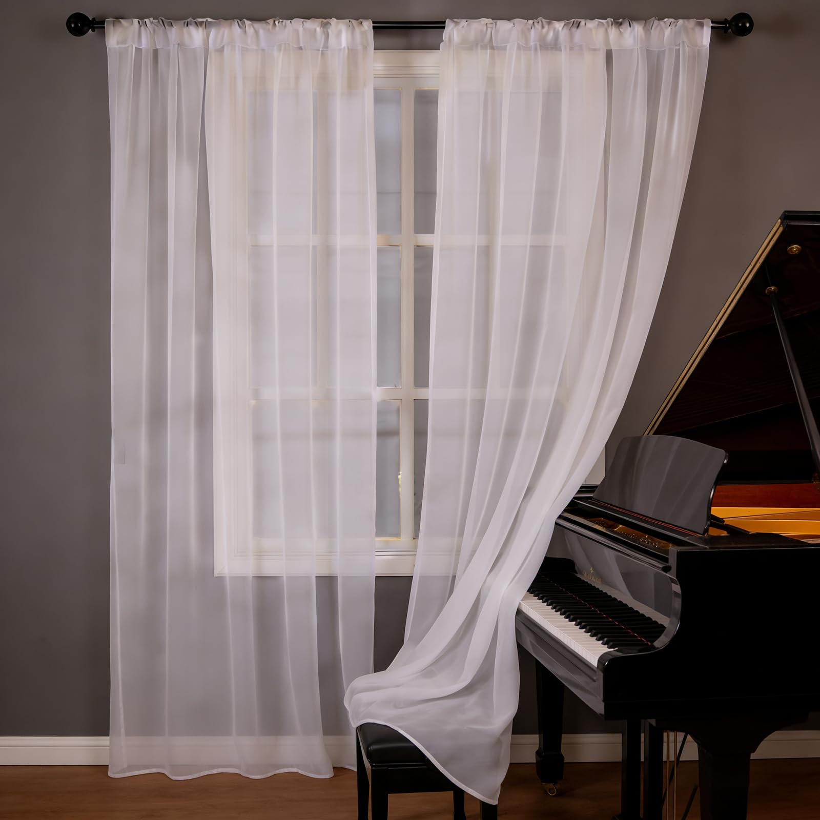 Voile Gardinen 175 x 240 cm mit Kräuselband, Halbtransparent, Lichtdurchlässig, mit Ösen in Leinenoptik, Luftig Und Langlebig, Vorhänge Ösenvorhang Durchlässig für Jedes Fenster, Weiß