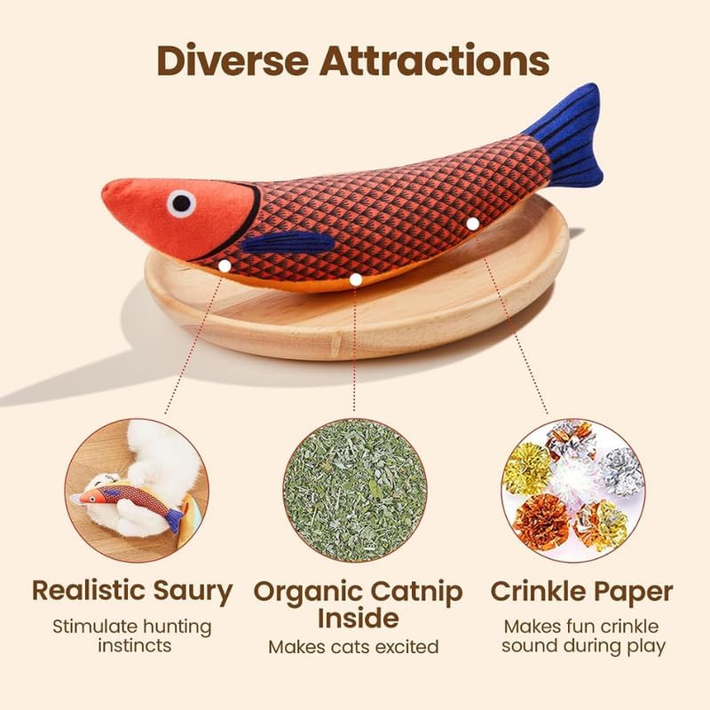 D&C PAWS Catnip Fish Toy for Cats Soft and Durable, Interactive Cat Kicker Toys for Indoor Kitten Exercise 8 Inches Teething Chew Toy for All Breeds (Pack of 1 Pcs, Multicolor) 2