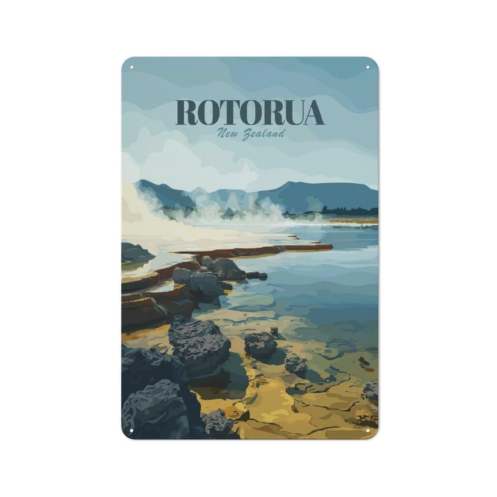 Junmoney Style Rotorua New Zealand Geothermal Landscape Retro Tin Sign 30X20cm For Garage Wall, With Retro Styling For Interior Wall Displays