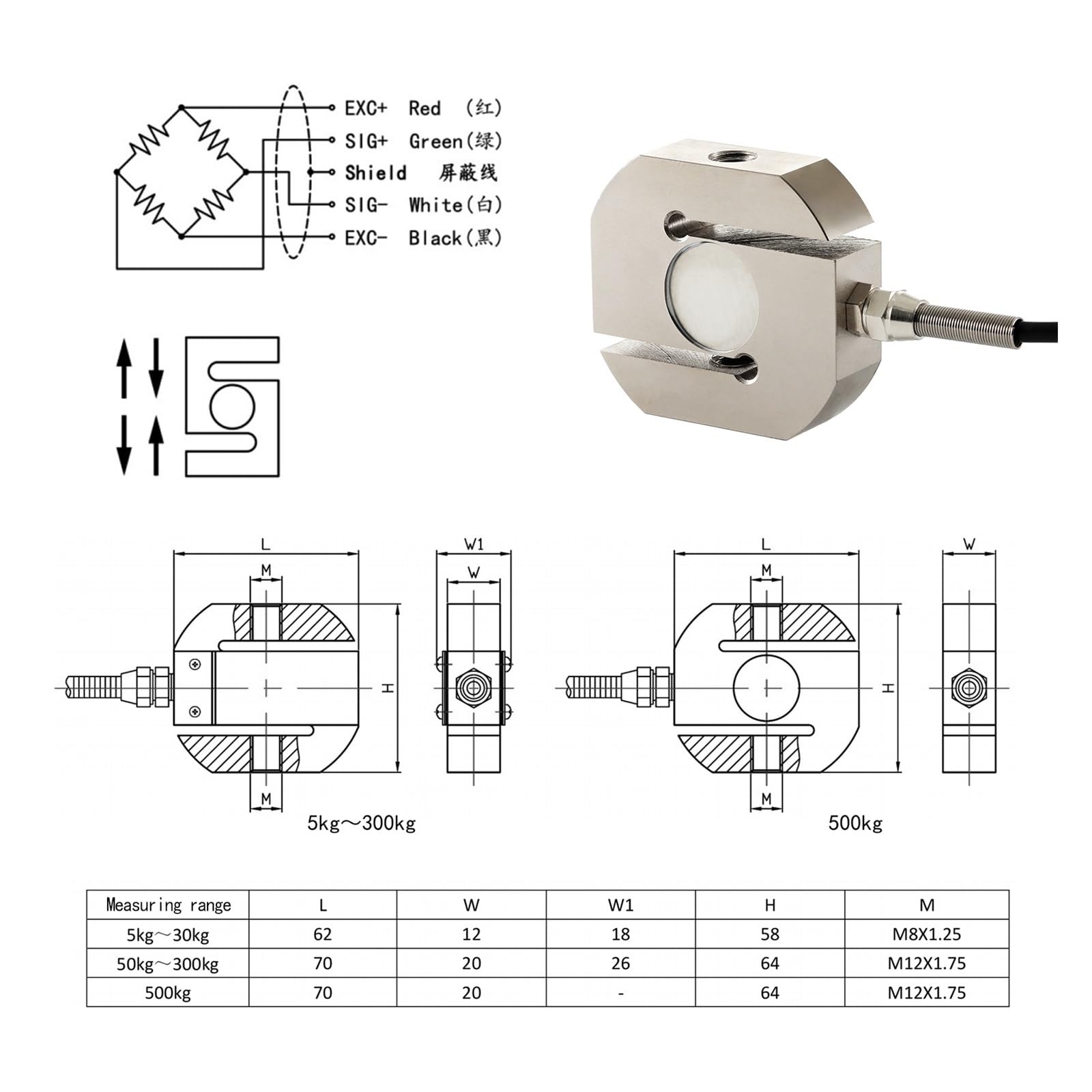 Medidor de fuerza digital Medidor de fuerza digital con sensor de celda de carga, dinamómetro de calibre de empuje y presión de peso de prueba, modo o/pista ± 0.05% FS(30KG Force Gauge)