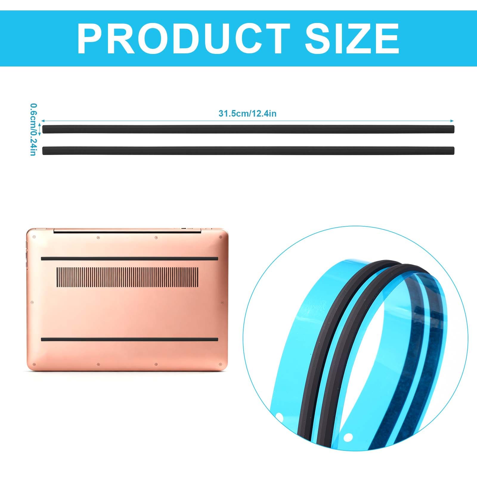 2pz Strisce di Gomma per Laptop, 31,5x0,6cm Copertura Inferiore Antiscivolo in Gomma con Paracolpi Striscia per HP Envy X360 15-DS 15-DR 250 G7 255 G7 e altri (Nero)