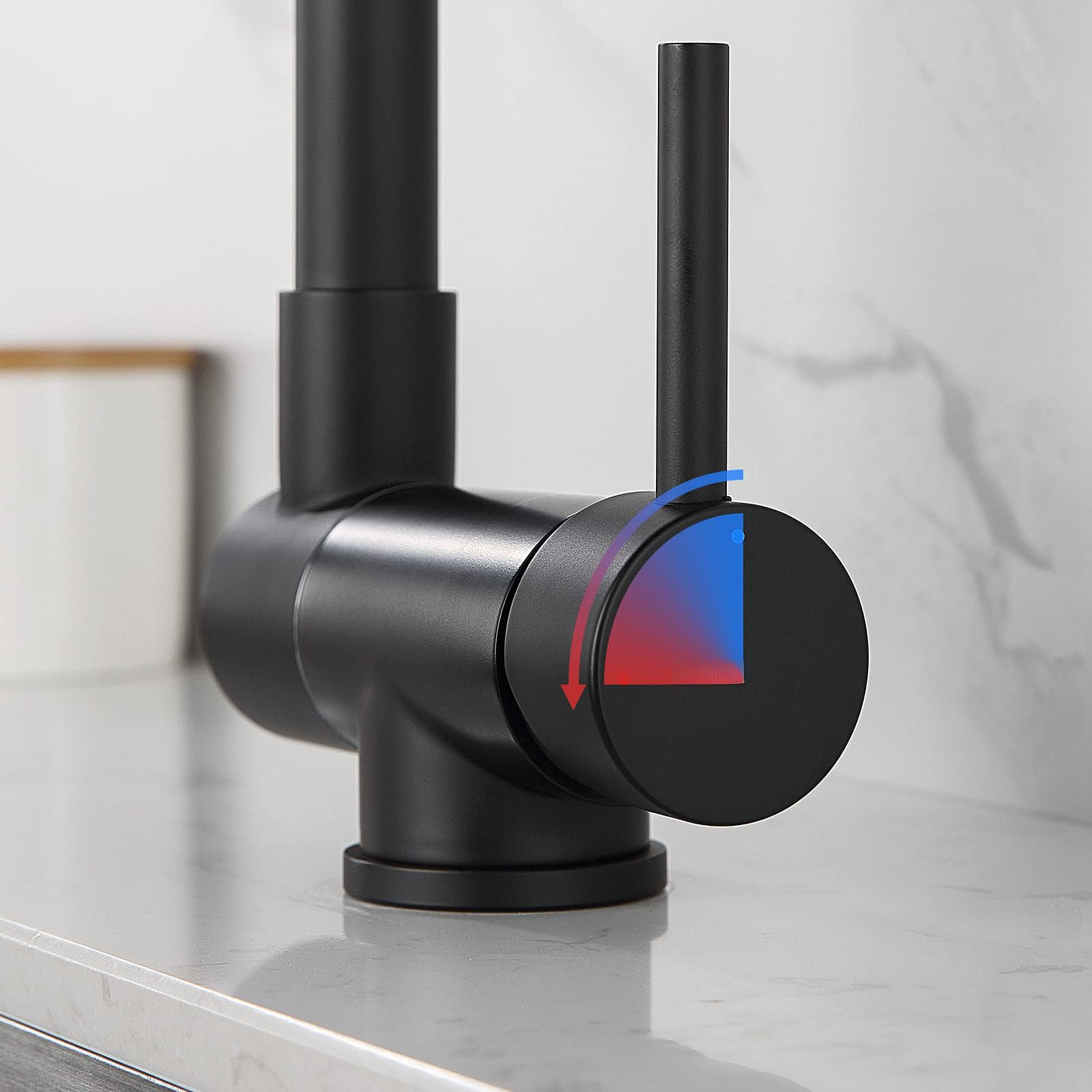 Lonheo Robinet Cuisine Noir rabattable pour Installation devant Fenêtre | Mitigeur Cuisine avec départ à Froid, Éco-énergie & anti-brûlure, pivotant 360°, Aérateur démontable, Eau Chaude/Froide, Inox