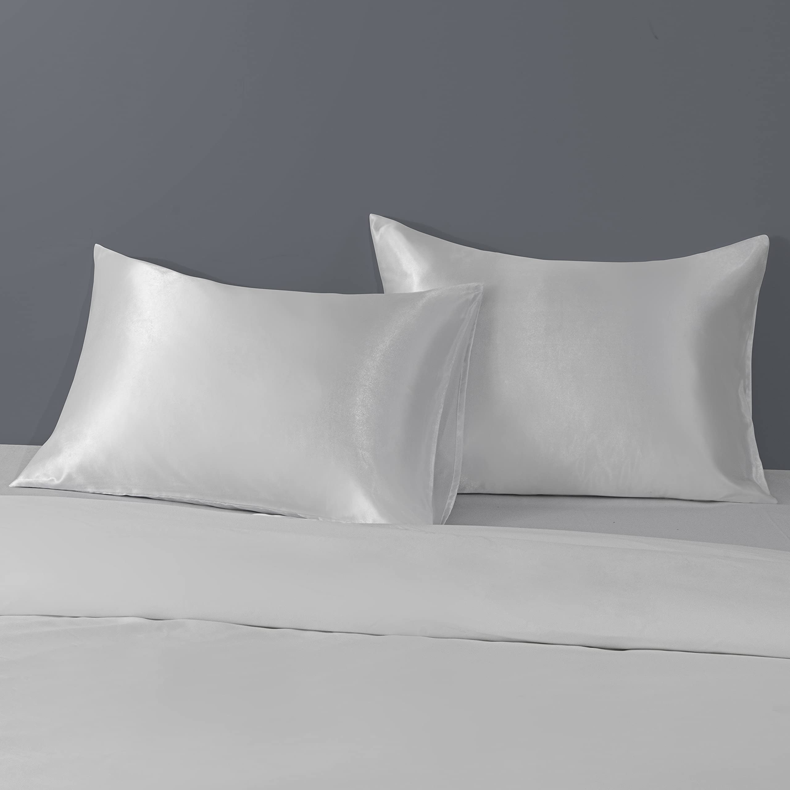 BEDSUM Confezione Da 2 Federe In Raso Di Poliestere, 50 X 91 Cm – Set Di Federe Lussuose Per Capelli E Pelle, Morbide, Con Apertura A Busta, Colore Grigio Argento - 3