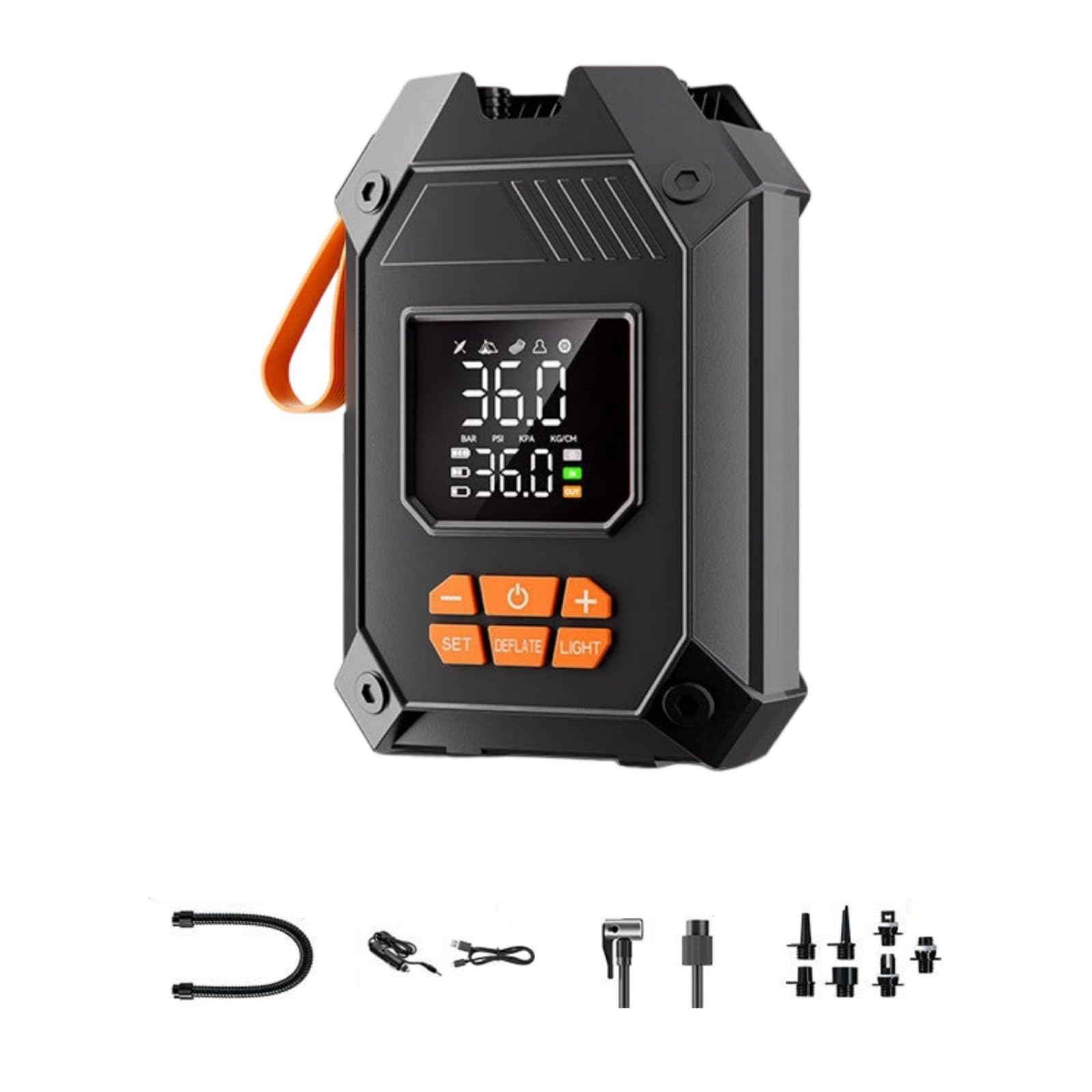 Bomba Inalámbrica Multifuncional Inflador Baría Recargable Automático Inflador con Pantalla LED para portistas, Campistas