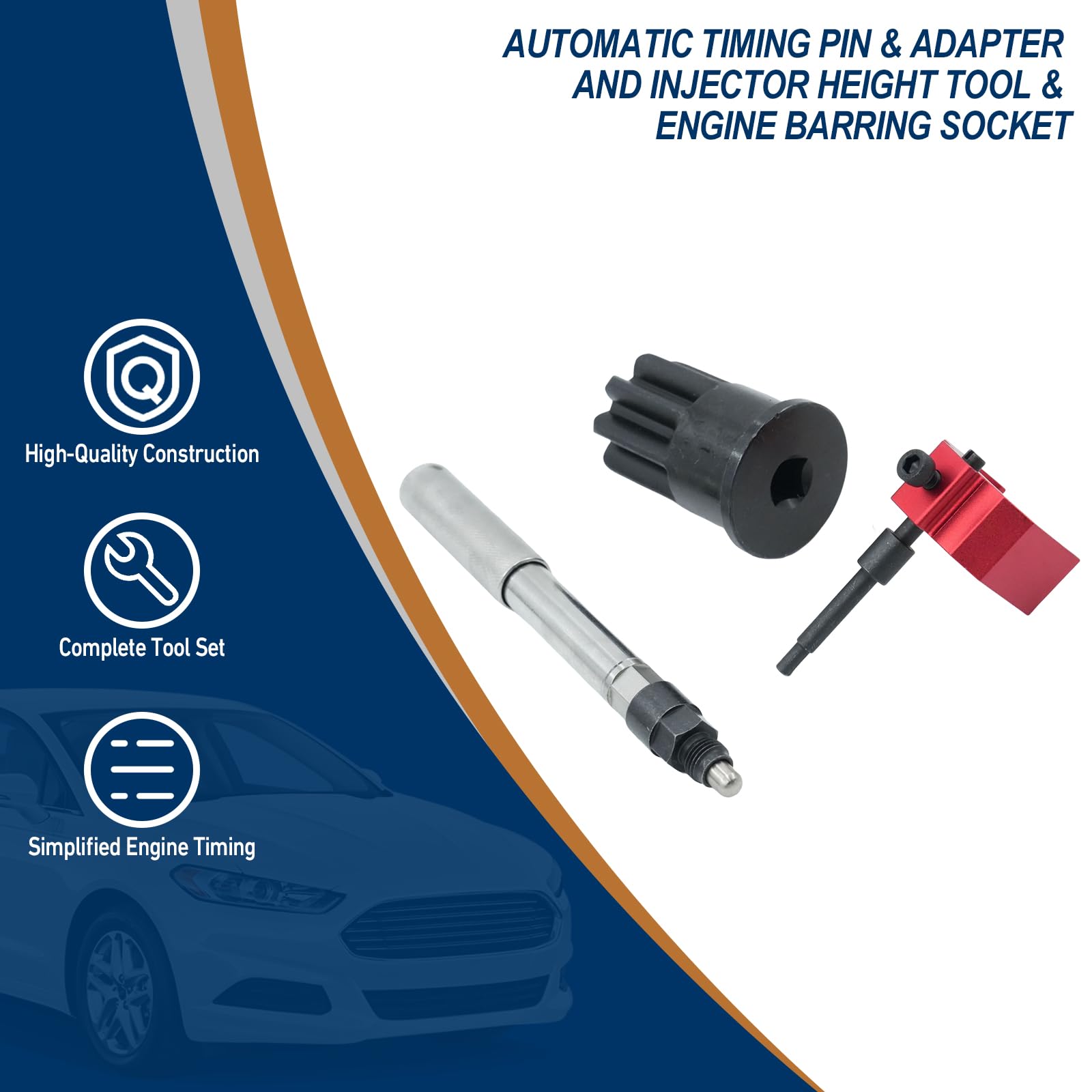 Torquizo J-42083 Automatic Timing Pin & 9U-7227 Injector Height Adjustment Gauge Tool and Engine Barring Socket for Caterpillar CAT 3406E C-16 C-15 OE# J-42083(Set of 3)