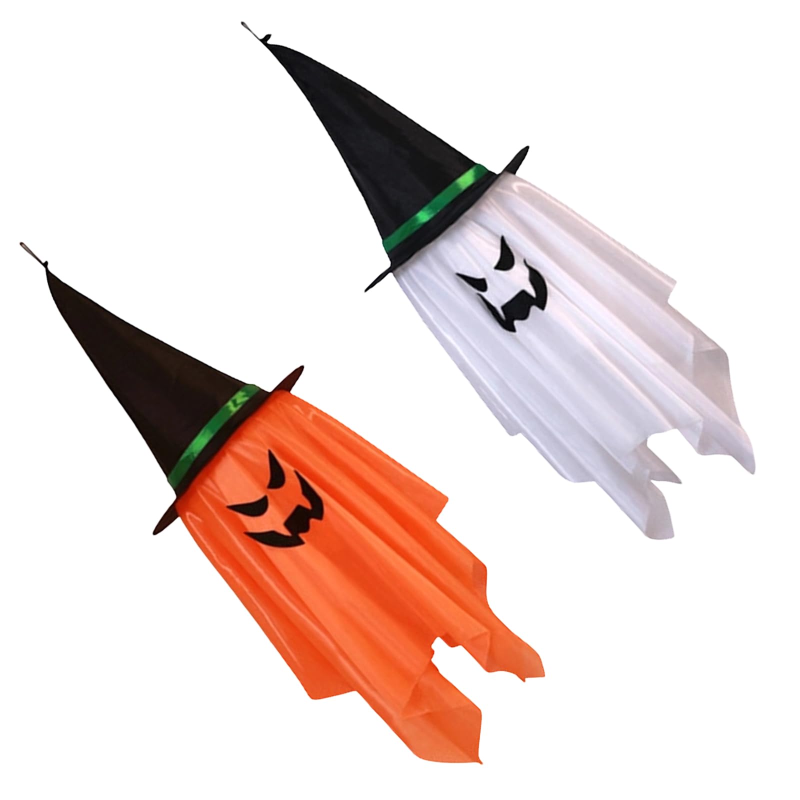 ADYJEE Halloween Suspended Spirits 2Pcs Fabric Ornaments with Hats and Hanging Cords for Balcony Doorway Porch Yard Displays Cerramic Witch Hat Ornament