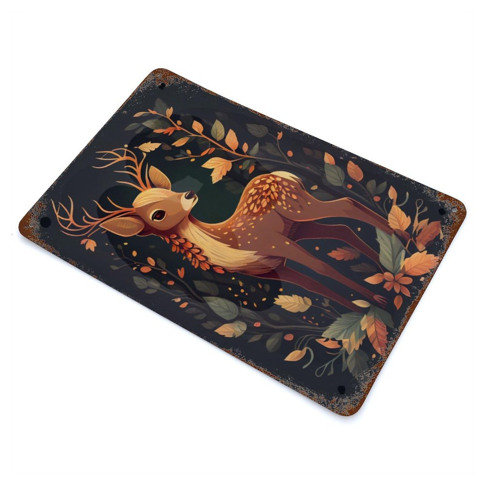 Cute Deer Animal Cartoon Rusty Metal Tin Sign 11.8"x7.9", Shabby Chic Decor for Garage, Bar And Workshop Decor