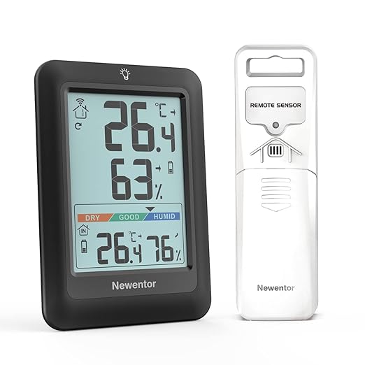 Newentor Indoor Outdoor Thermometer Wireless, Remote Temperature Monitor Hygrometer, Outside