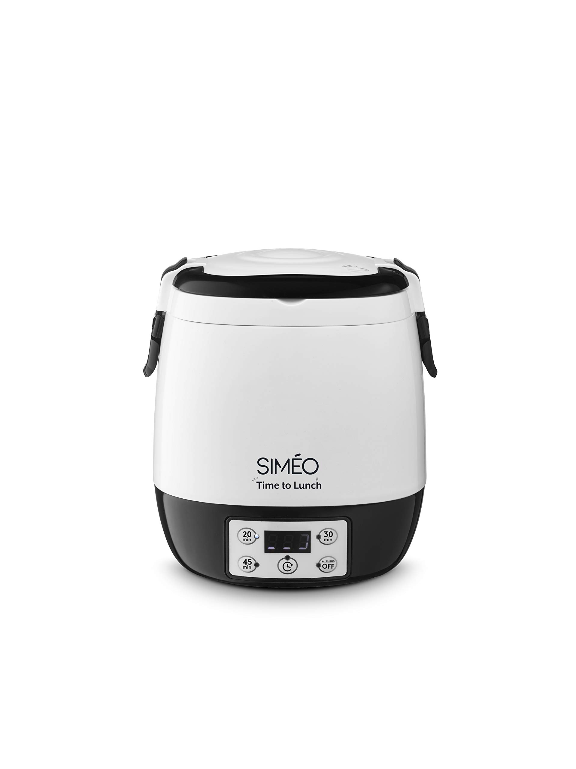 Simeo - Lunchbox Électrique Time to Lunch LBE420 - Boîte Chauffante, Programmable, 3 Temps de Cuisson, Maintien du Chaud, 2 Contenants - 20,​5x20,​5x21 cm - Blanc