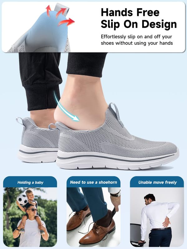 Sosenfer Mens Slip On Hands Free Walking Sneakers Slip in Breathable Athletic Running Shoes Ultra Lightweight Non Slip Tennis Shoes Workout Sneakers for Gym-QIANHUI-40 Grey2