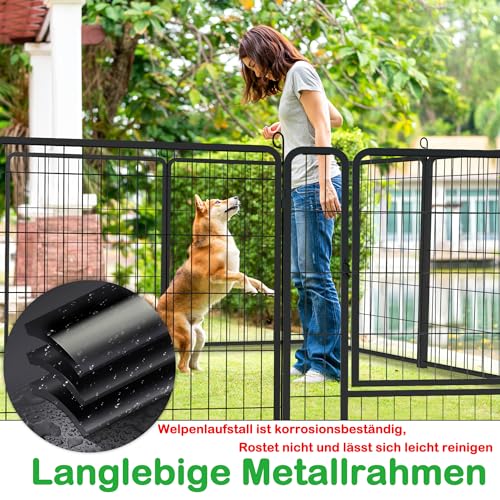 XMTECH 6-teilig Welpenlaufstall Freilaufgehege Hundelaufstall 80cm hoch, Welpenauslauf mit 1 Türen & 5X Erdanker, flexibel und faltbar, Welpengitter für Wohnung & Garten