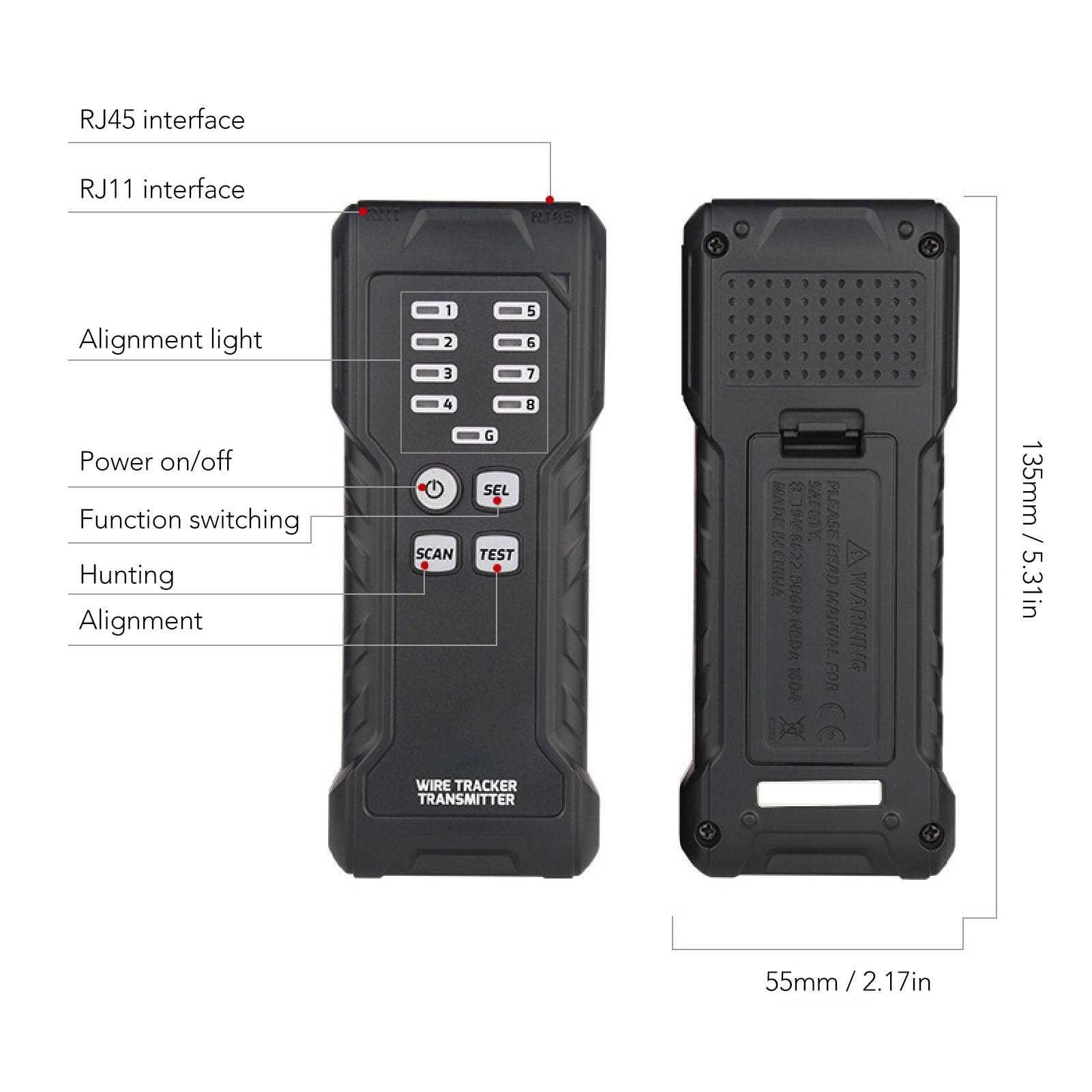 Wire Tester RJ45 RJ11 Cable Tracker Line Finder Multifunction Wire Tracker Ethernet LAN Network Cat5 Cat6 for Cable Collation, Telephone Line Test, Wire Locator