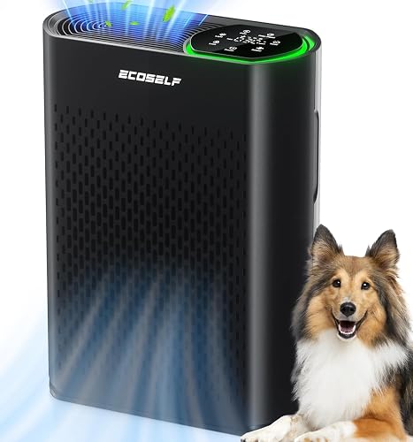 Powerful Air Purifiers for Home Large Room Up to 2400 Ft², ECOSELF HEPA Air Purifier with PM 2.5 Air Quality Display 20dB Sleep Mode, Air Purifiers for Bedroom Office Living Room HAP602 Black