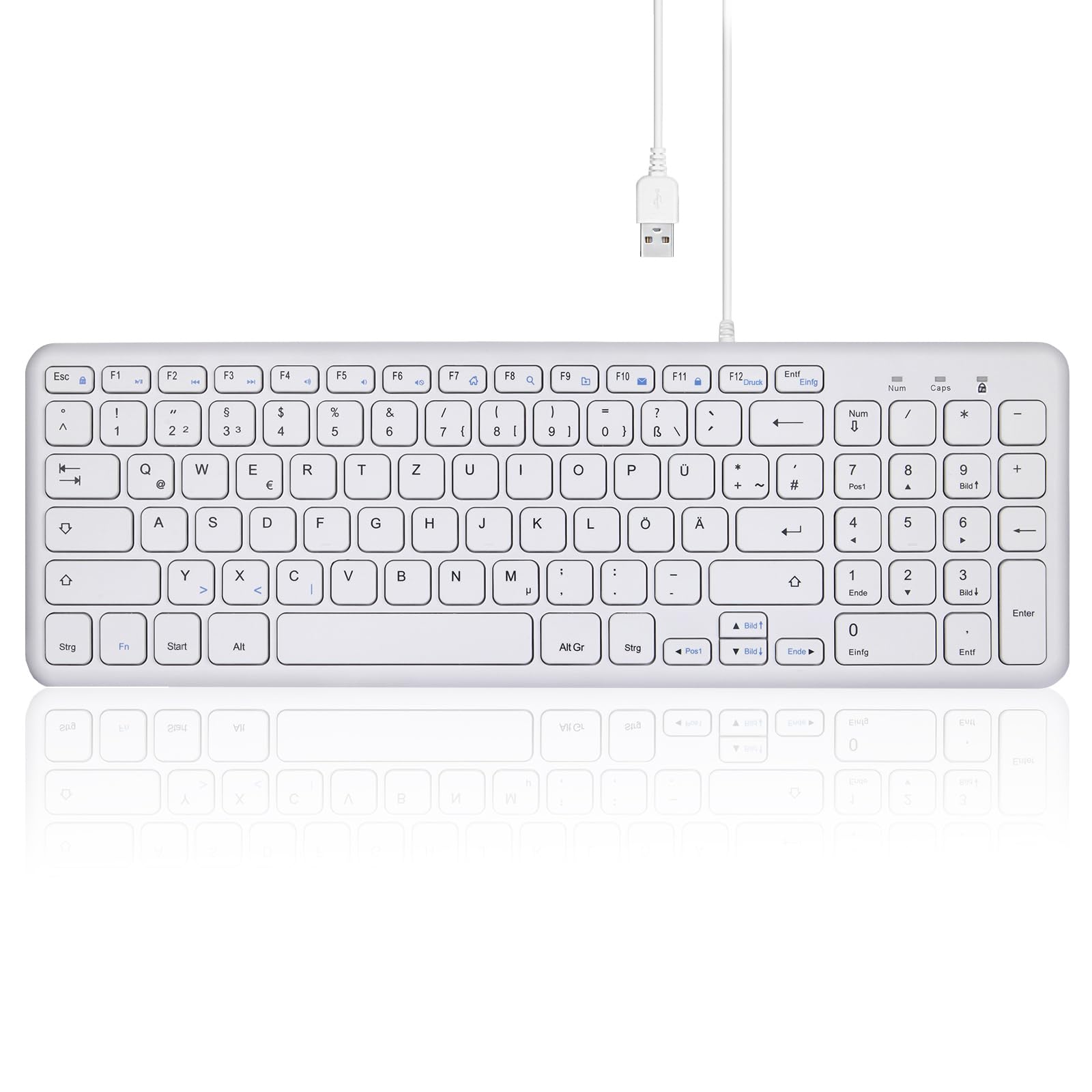 Perixx PERIBOARD-213W DE Compact Wired USB Keyboard with Quiet Scissor Structured Keys for Computer, Numeric Keypad, Laptop and Tablet, White, QWERTZ…