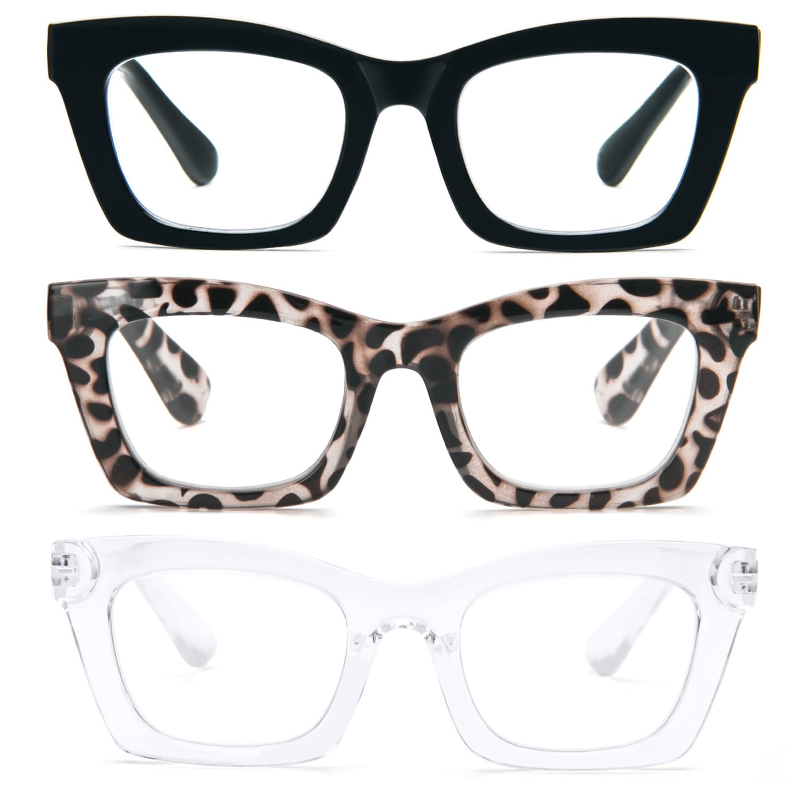 KoKoBin 3 Pack Oprah Style Reading Glasses for Women Blue Light Blocking, Cute Oversized Square Computer Readers Spring Hinge — view 7