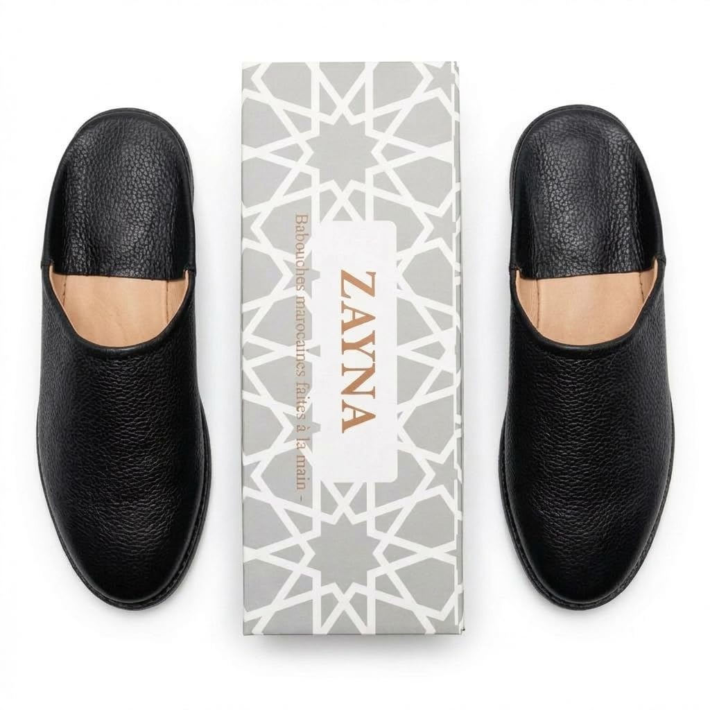 ZAYNA Babouches Marocaines en Cuir Véritable, Fait Main à Fès, Unisexe, Design Traditionnel et Confort Quotidien, Intérieur et Extérieur Léger