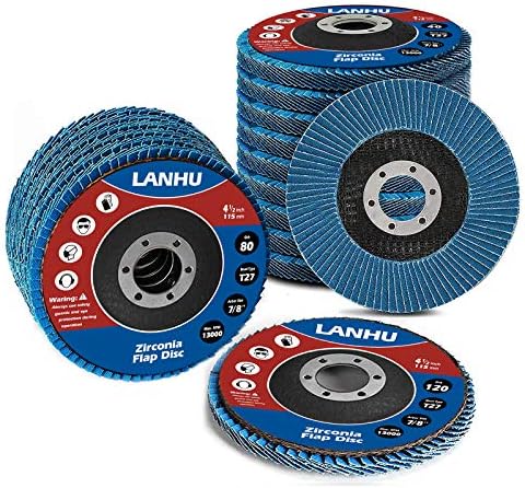 LANHU，Zirconia Flap Disc | 4.5" x 7/8-Inch | 40/60/80/120 Grit Flat Type Fiber Glass Wheel Flat Type #27 Grinder | 20 Pack