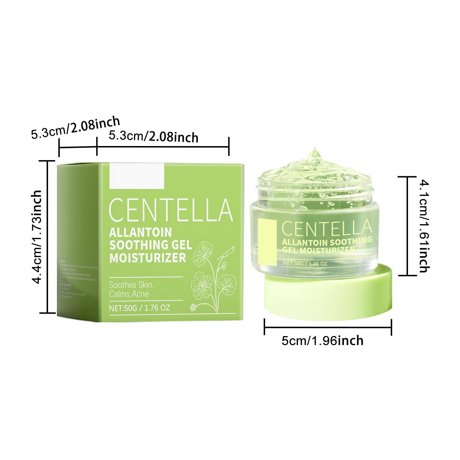 Glad2Glow Centella Allantoin Beruhigendes Gel-Feuchtigkeitscreme Ohne Alkohol Duft & Öl Beruhigendes und feuchtigkeitsspendendes Gesichtsgel für alle Hauttypen 1 Stück YbD013 (Green, 5x5x4.1cm)