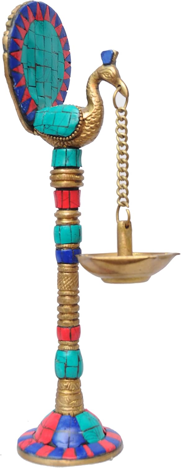 PARIJAT HANDICRAFT Chritmas's Sale Decors Peacock Oil Lamp with Stone Work