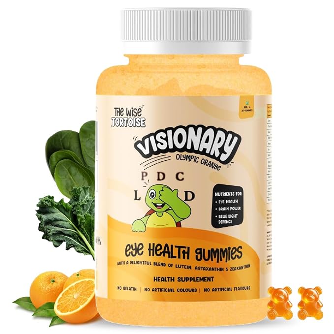Visionary Eye & Brain Health Gummies for Kids (5–15 Yrs) | DHA + Lutein + Zeaxanthin for Daily Focus, Vision & Memory | 30 Gummies | Natural Olympic Orange Flavour | The Wise Tortoise