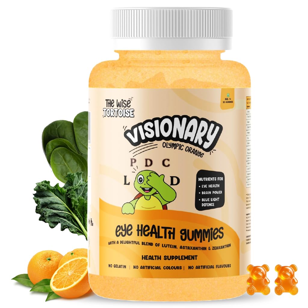 Eye & Brain Health Gummies for Kids | DHA, Lutein | Olympic Orange Flavor | 5-15 Years | The Wise Tortoise | No Artificial Flavors | 30 Gummies-image-2